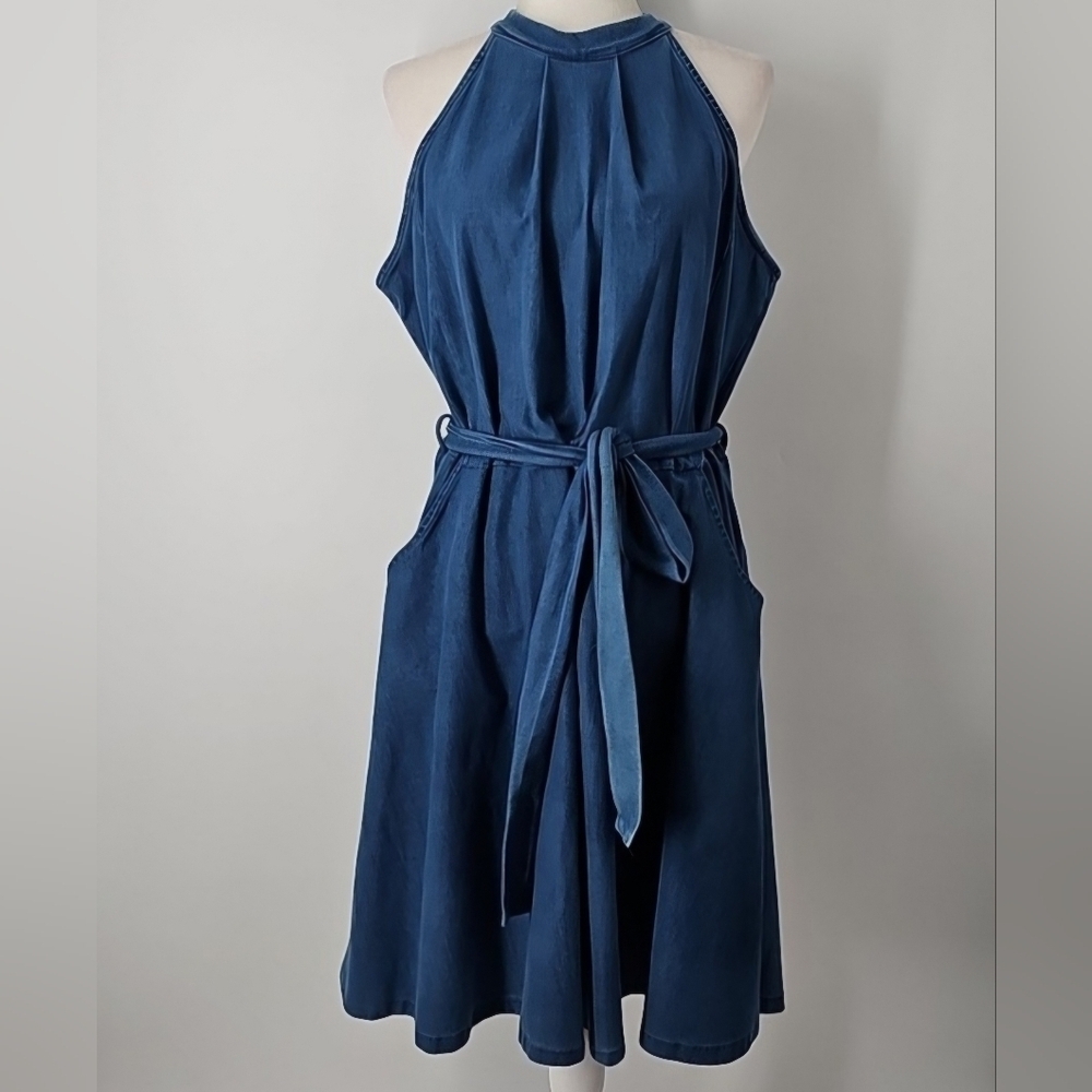 Ashley Stewart Fit & Flare Dress Blue Denim wFront Pockets & Detached Belt Sz:20 - Picture 13 of 13